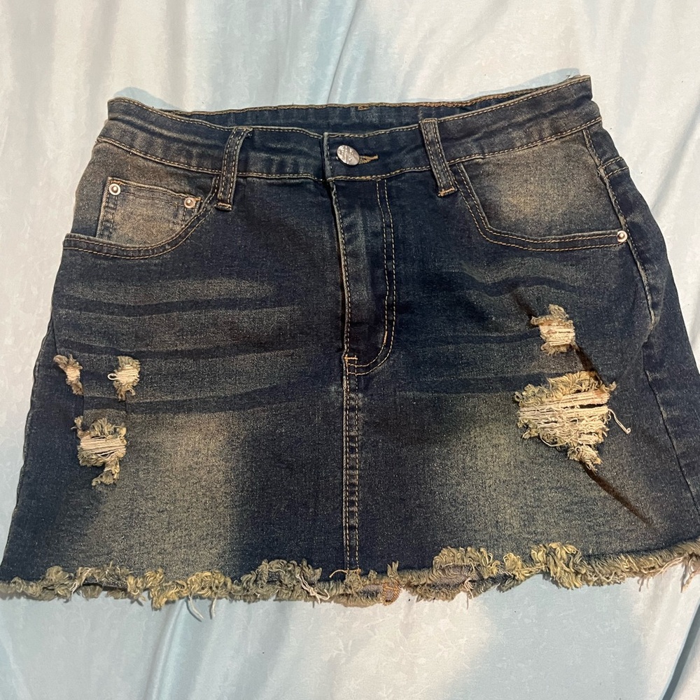 SHEIN Dark Blue Distressed Mini Skirt